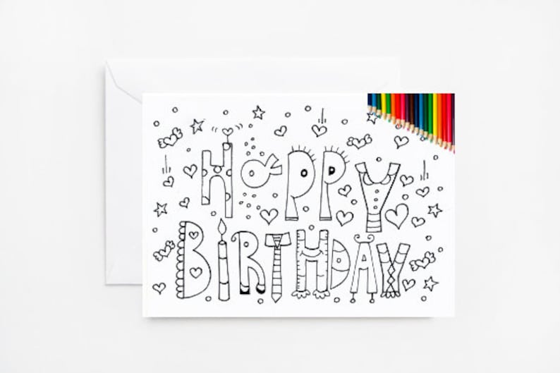 Happy Birthday Coloring Cards INSTANT DOWNLOAD - Etsy
