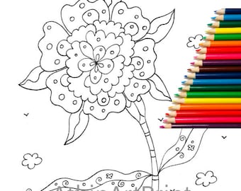 Calming Coloring Page for Adults & Kids | Flower in Bloom | Digital Printable INSTANT DOWNLOAD