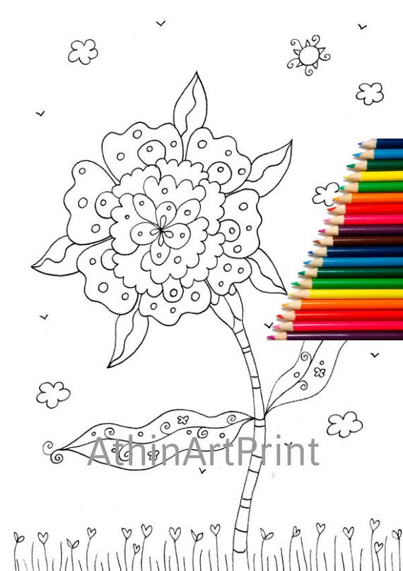 Calming Coloring Page For Adults Kids Flower In Bloom Etsy