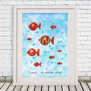 Fish Print, Nursery Decor, Nursery Printables, Whimsical Fish Painting, Fish Nursery Decor, Kids Decor, Printable Art, INSTANT DOWNLOAD