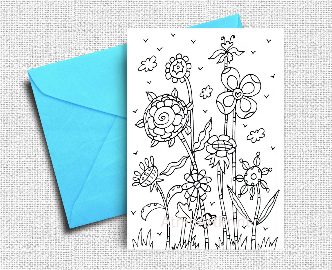Printable Card, Adult Coloring Cards, Coloring Cards, Blank Coloring ...