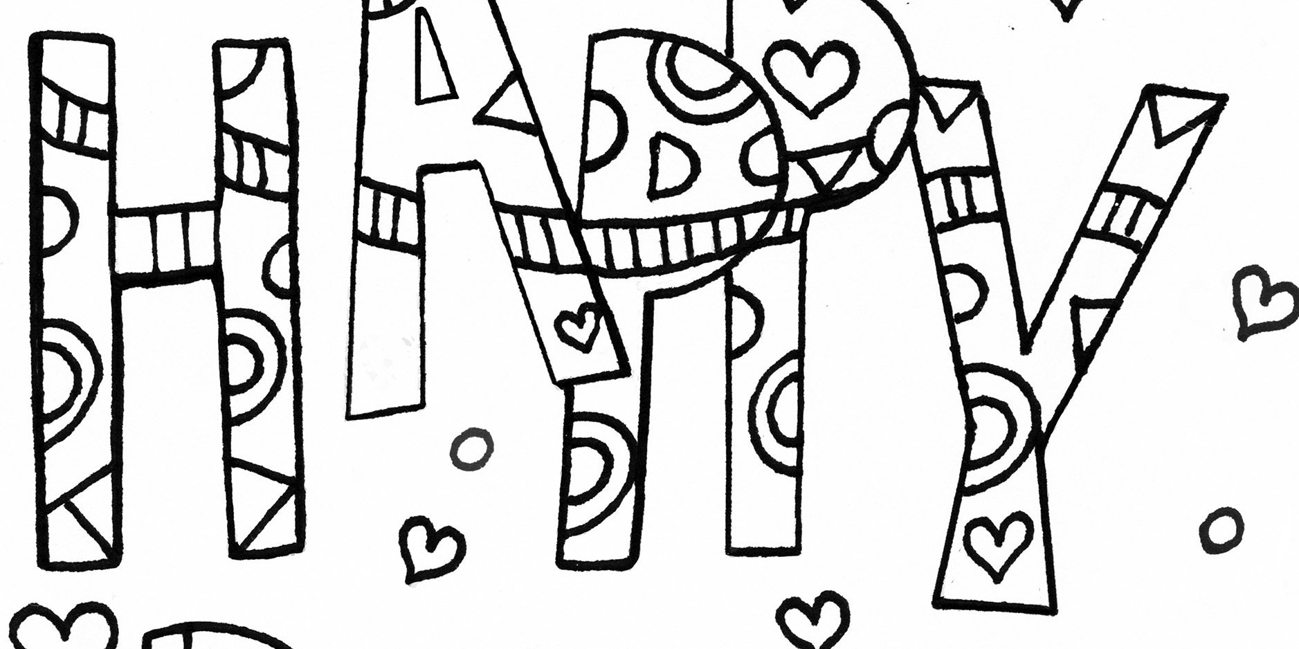 Happy Birthday With Hearts | Coloring Page for Kids | INSTANT DOWNLOAD ...