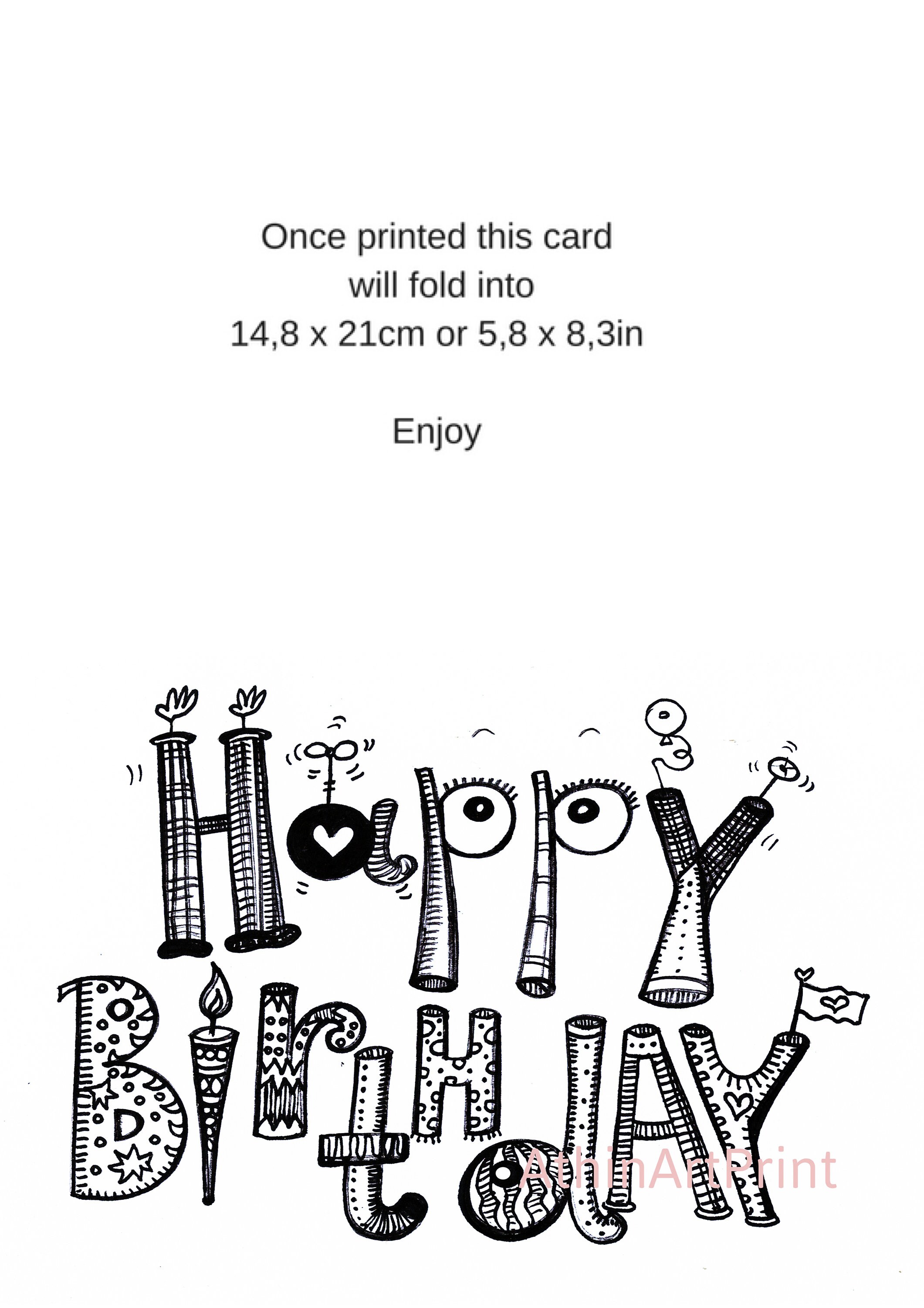 Birthday Card Printable Bday Card Greeting Card Blank Etsy