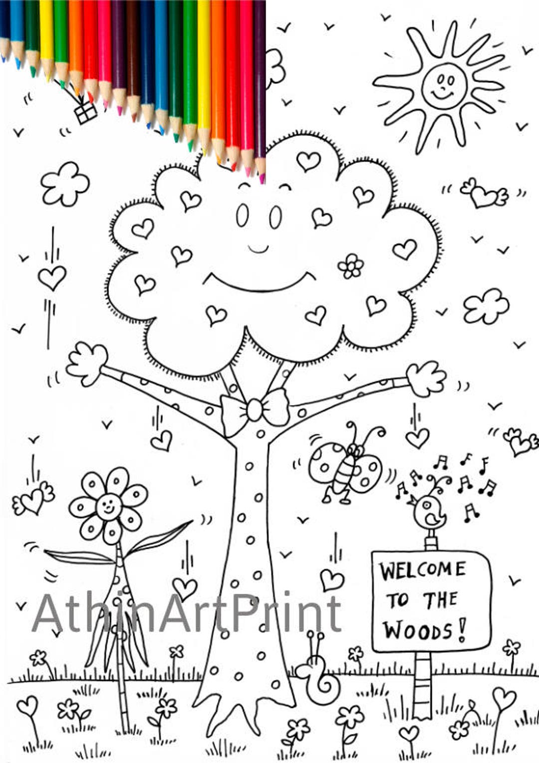 Forest Coloring Page for Kids | Digital, Printable Coloring Page ...