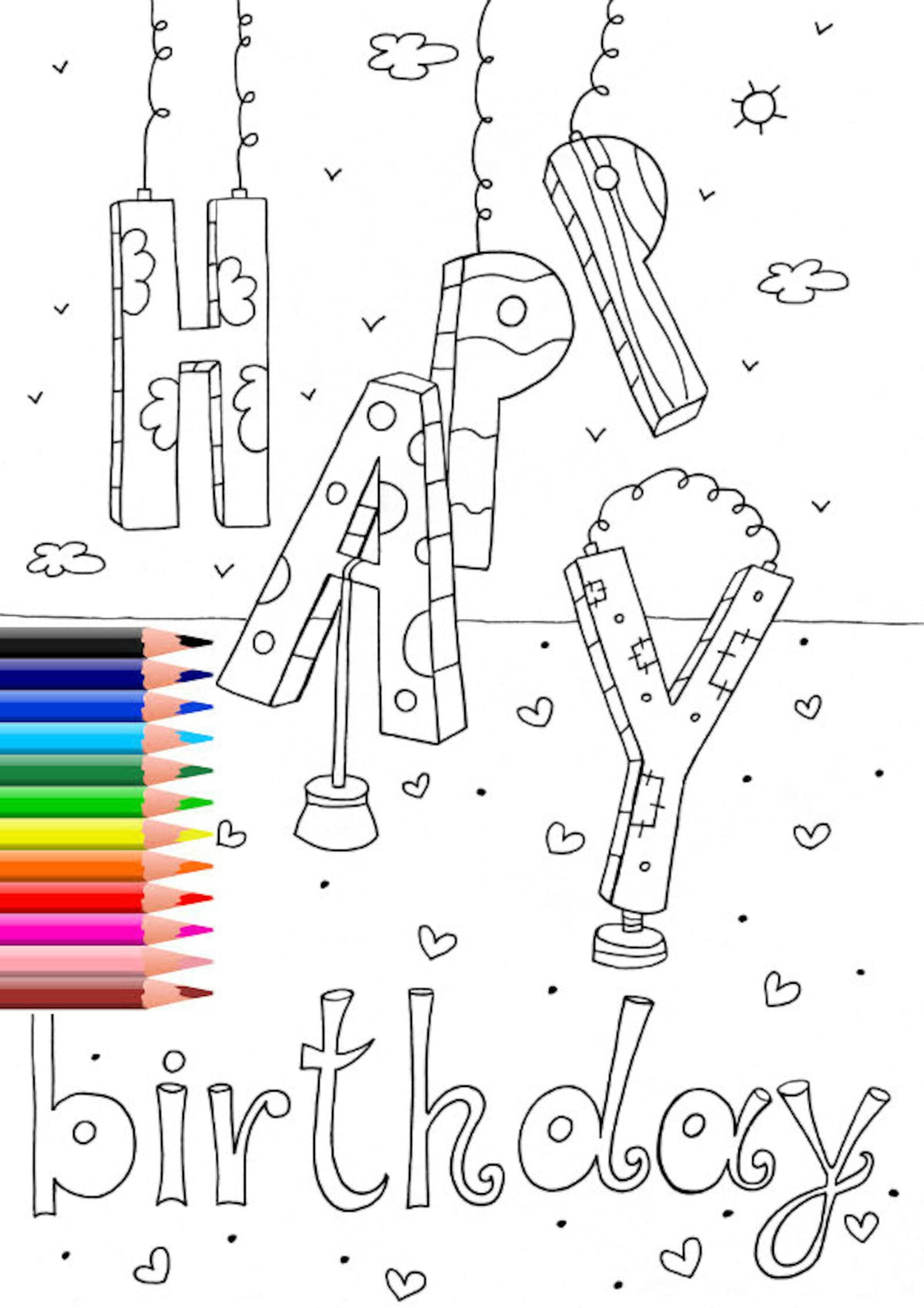 Birthday Coloring Page, Printable Digital Coloring Page, Kids Coloring ...