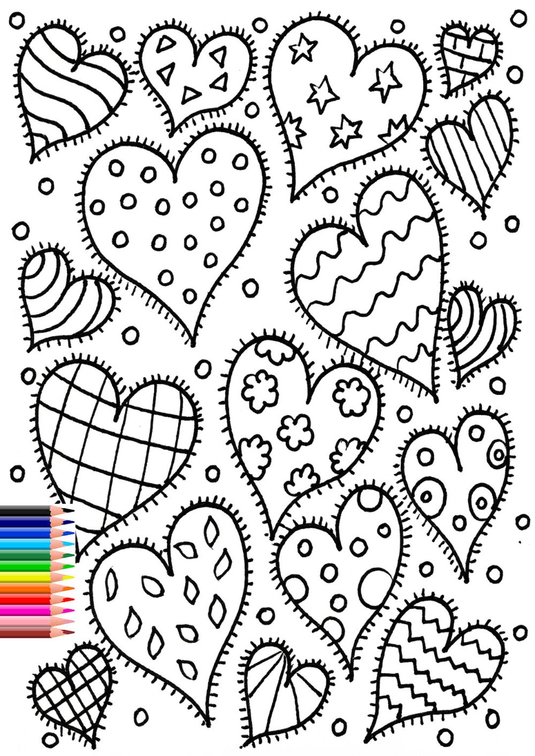 Happy Hearts Coloring Page for Adults & Kids Love Coloring Page INSTANT