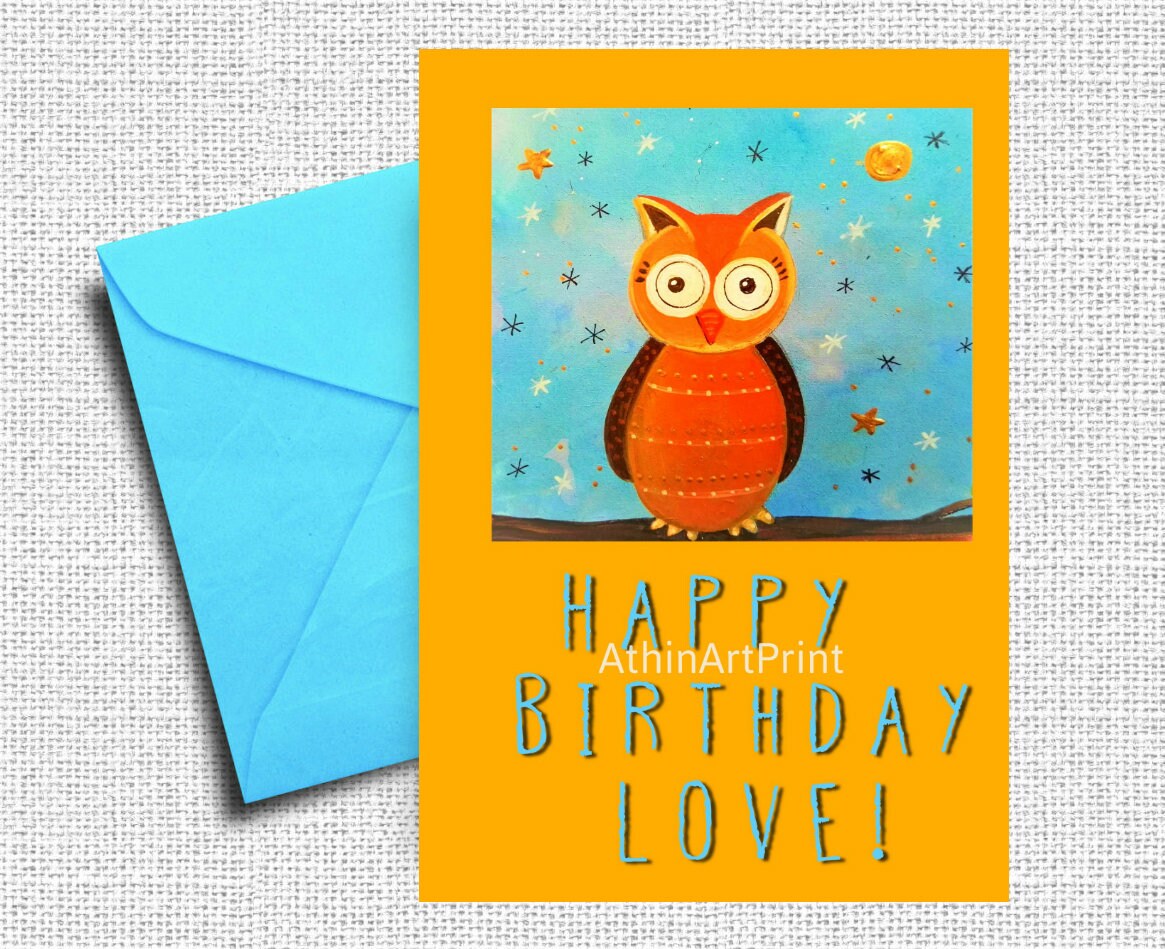 Love Birthday Card Printable, Colorful &amp; INSTANT DOWNLOAD Owl Cute ...