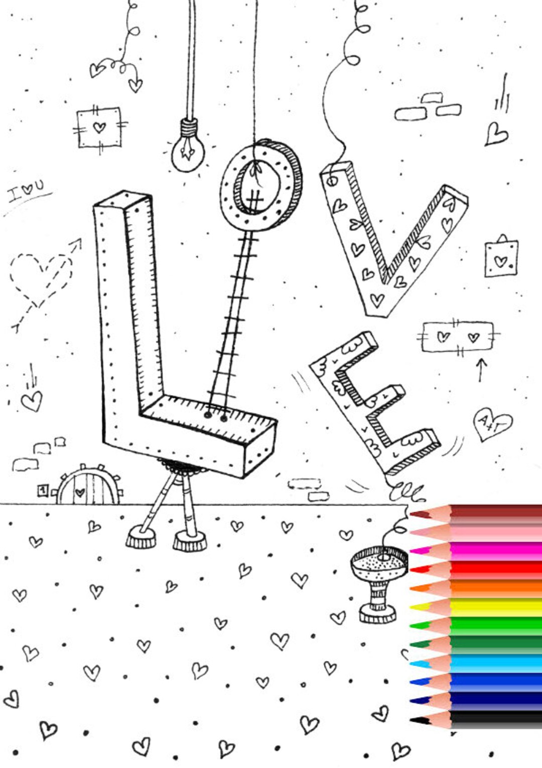 Love Coloring Page | Printable Coloring Page for Adults, INSTANT DOWNLOAD - Etsy