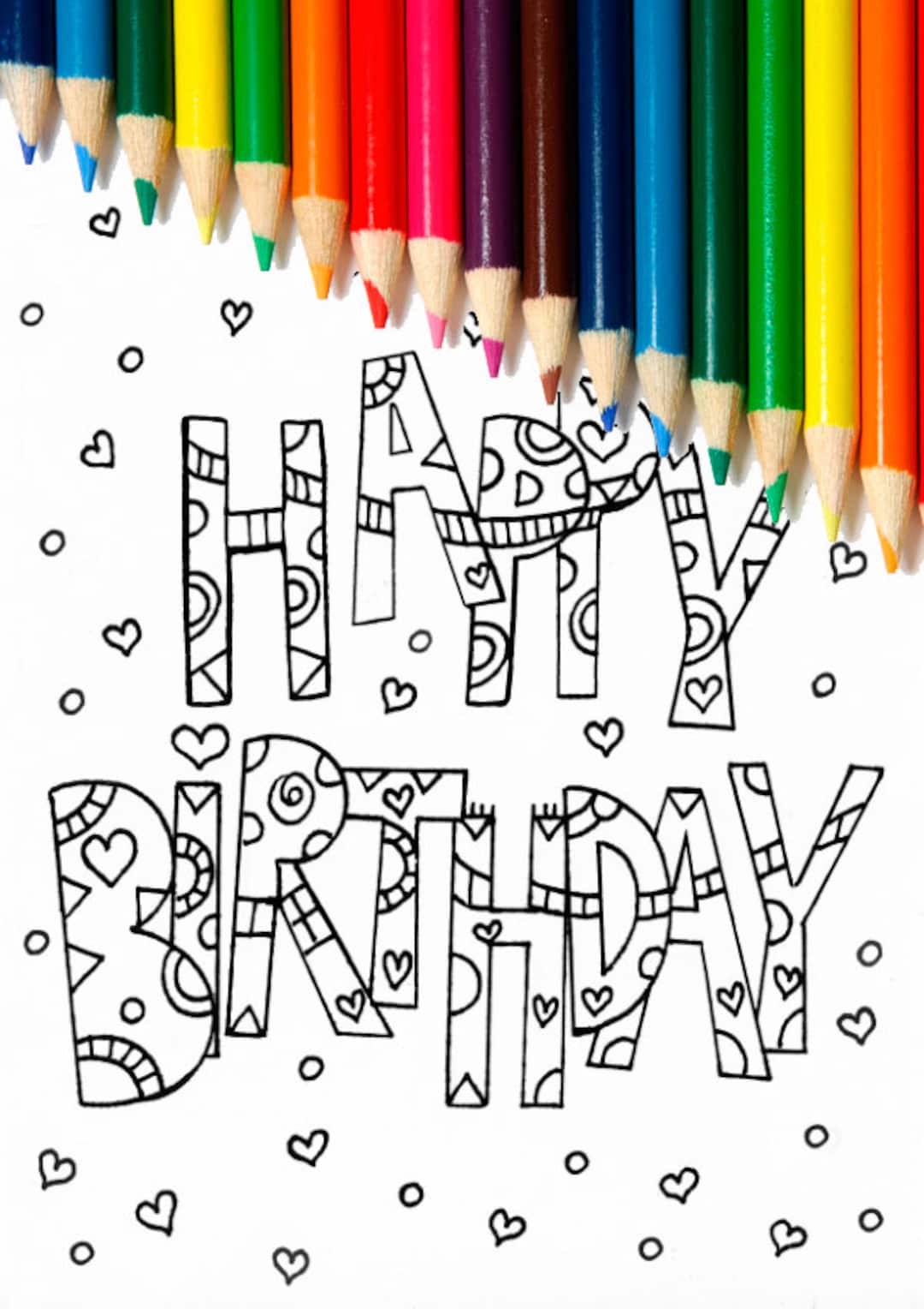 Happy Birthday With Hearts | Coloring Page for Kids | INSTANT DOWNLOAD - Etsy