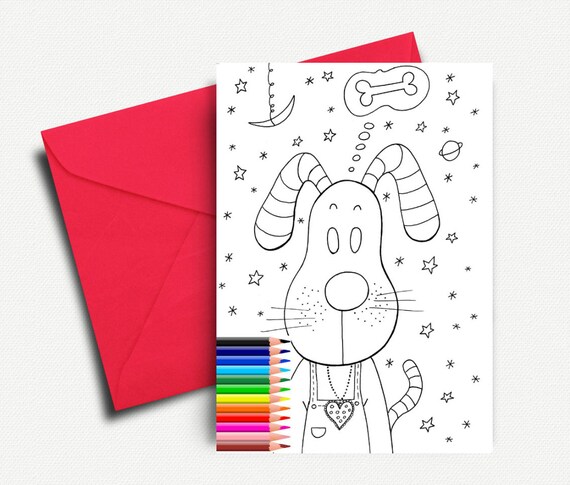 Dzieci Kolorowanki Kartki Z życzeniami Kolorowanki Dla Psów Kolorowanki Adult Coloring Karty Dla Dzieci Cyfrowe Karty Barwiące Instant Download