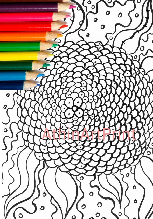 Sunflower Coloring Page for Adults & Kids Printable, Hand-painted Page