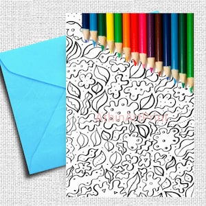 cartão botânico para colorir | Cartões para colorir para adultos e crianças | Cartões digitais imprimíveis, DOWNLOAD INSTANTÂNEO
