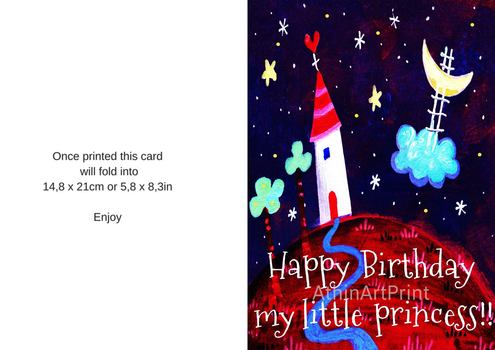 Printable Colorful Birthday Card Happy Birthday Princess INSTANT ...