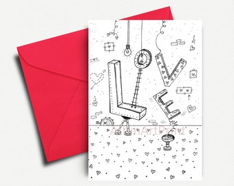 Love Coloring Card for any occasion | Printable & INSTANT DOWNLOAD