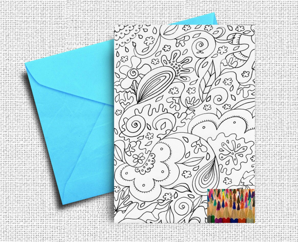 Nature Coloring Card Adult Coloring Cards Printable Etsy