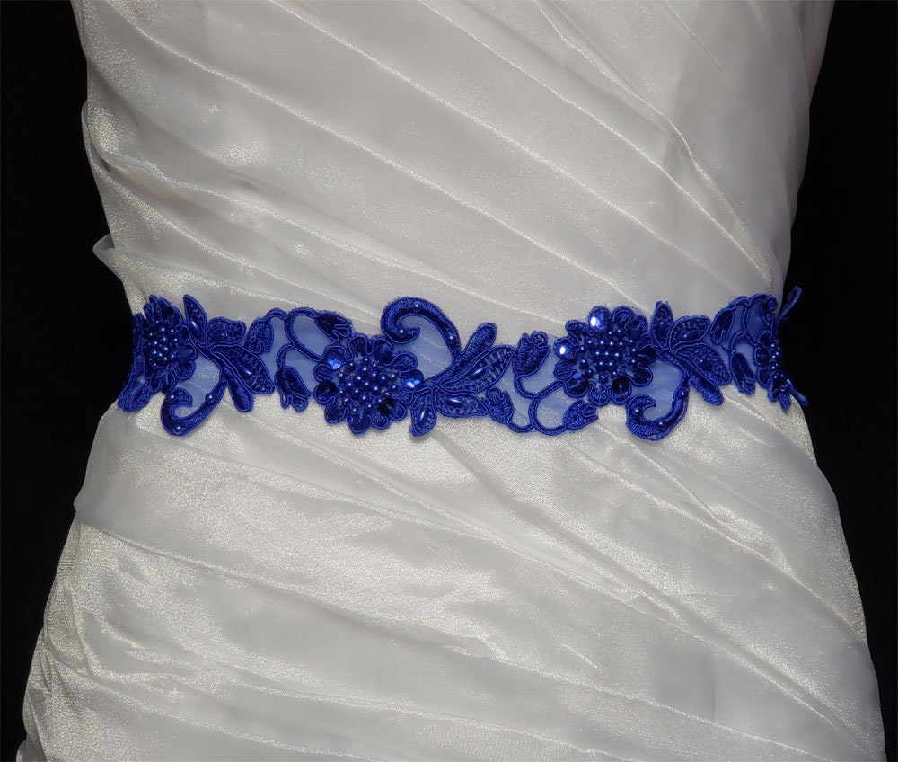Royal Blue Embroidery Sash,beaded Floral Sash,wedding Sash  display picture 2