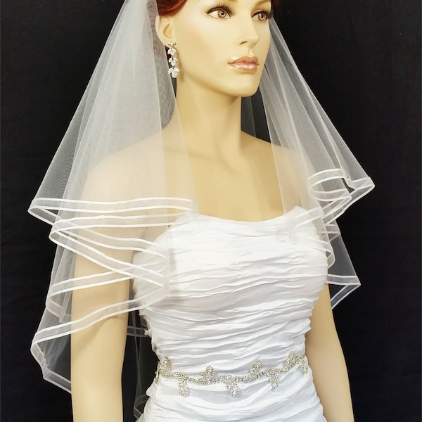2 Tier 25"x30" Cascade style,Organza, Satin Edge.White or Ivory Bridal Wedding Veil | 2 layer | wedding veil