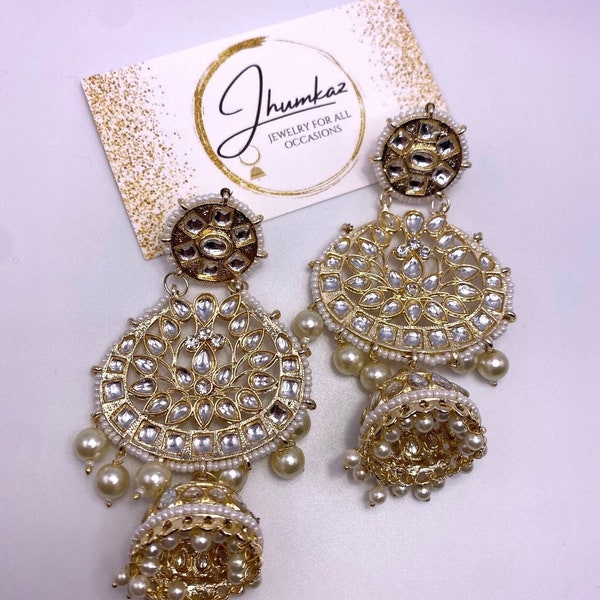 Matte Golden Light Weight Long Desi Earrings, Indian Pakistani Style Jewelry