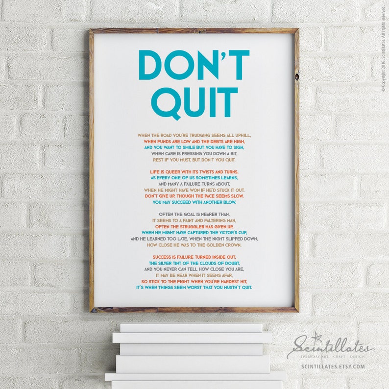 Don t Quit Poem Teal Motivational Poster Printable Etsy