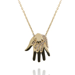 14k Gold Hand Halskette mit verstellbarer Kette - Gold Halskette -Familie Halskette-Schwangerschaft Geschenk-Handmade Halskette-Sterling Silber Hand Halskette