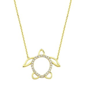 Collier en or massif 14 carats en forme de tortue avec pierres, pendentif en or, bijoux fins pour la Saint-Valentin, cadeaux pour elle, collier élégant, minimaliste