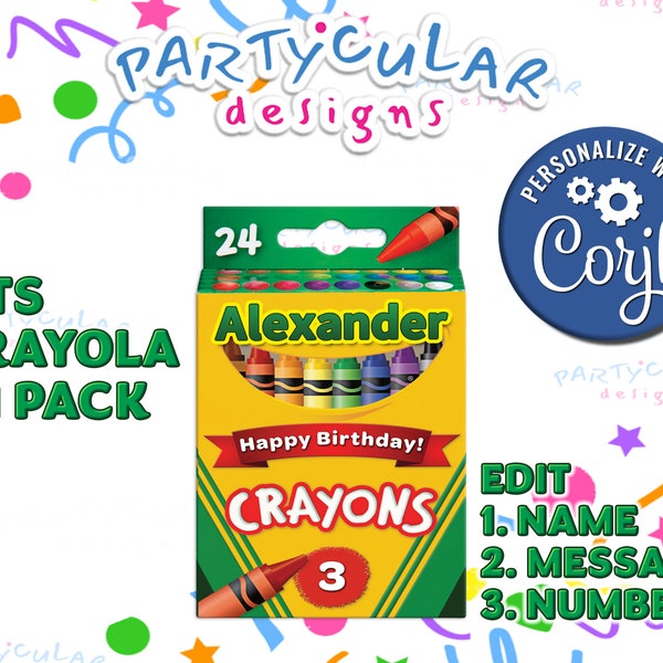 Crayon, Crayon Birthday, Editable Crayon, Personalized Crayons, Custom Crayon Box Label, Crayon Label
