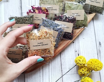 Paquetes de hierbas individuales: rosa, lavanda, bolsitas de hierbas sueltas, set de hierbas, hierbas florales, confeti natural, hierbas de brujas, alquimia herbal, sin plástico