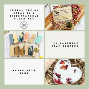 Caja de regalo de relajación de spa - Cesta de regalo vegana natural para buzón - Sales de baño, jabones artesanales, vapor facial, lavanda, bomba de baño - Set de cumpleaños imagen 5