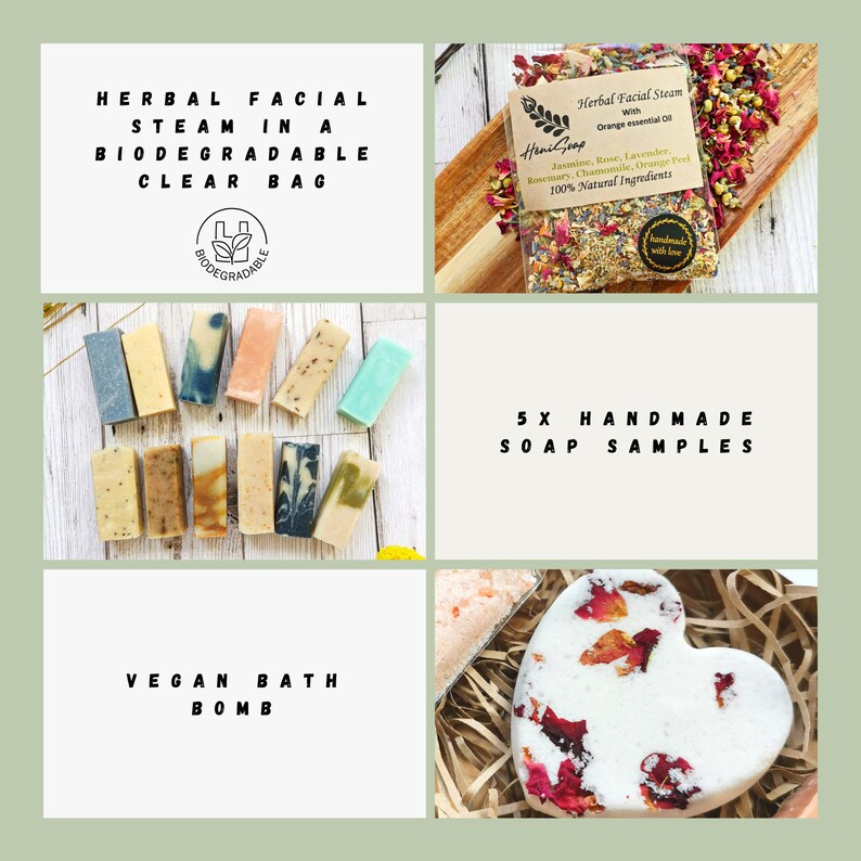 Caja de regalo de relajación de spa - Cesta de regalo vegana natural para buzón - Sales de baño, jabones artesanales, vapor facial, lavanda, bomba de baño - Set de cumpleaños imagen 5