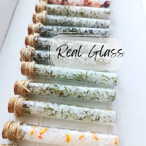 Natural bath salt tubes - Wedding Favour - Mini Hen Party Gifts - with Essential Oils - Without Sticker - Glass tubes with cork,  Zero Waste