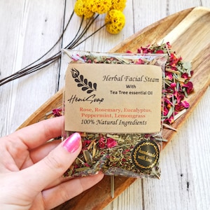 Facial Steam Party Favour Pack - Herbal Face Steaming Blend with Tea Tree Essential Oil - Vegan & Natural - In a biodegradable bag