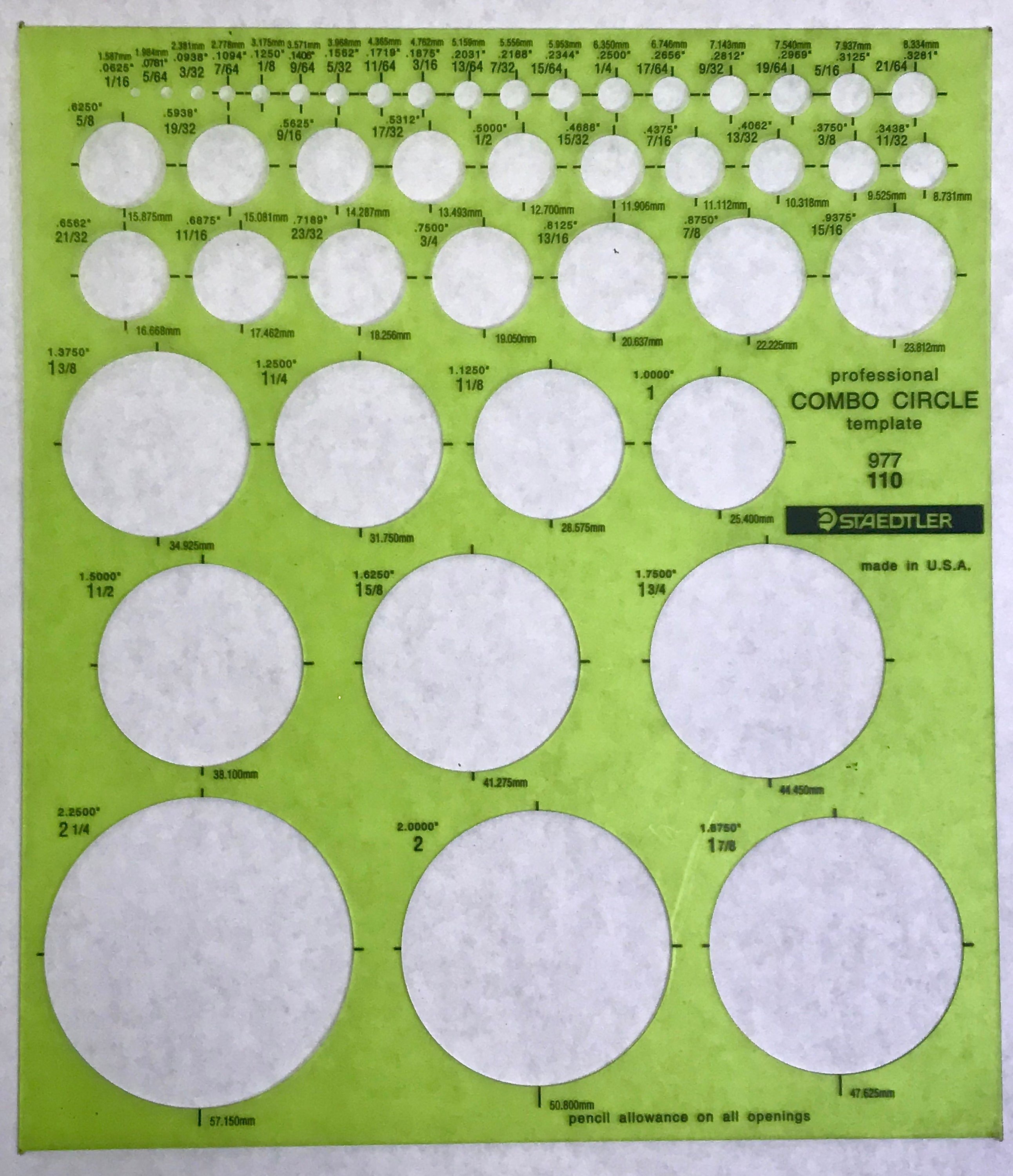 Rapidesign No 40 Circle Template. Whole Numbers Size in 