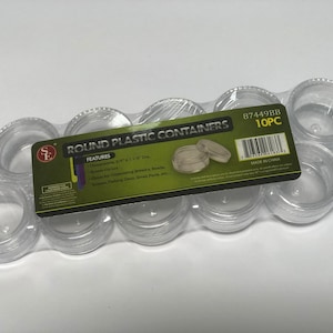 Round Plastic Containers, 10 pc, 3/4&quot; x 1 1/8&quot; diam