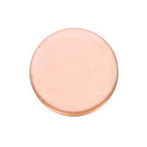 May include: A round, copper-colored metal disc. It is smooth and has a shiny finish.