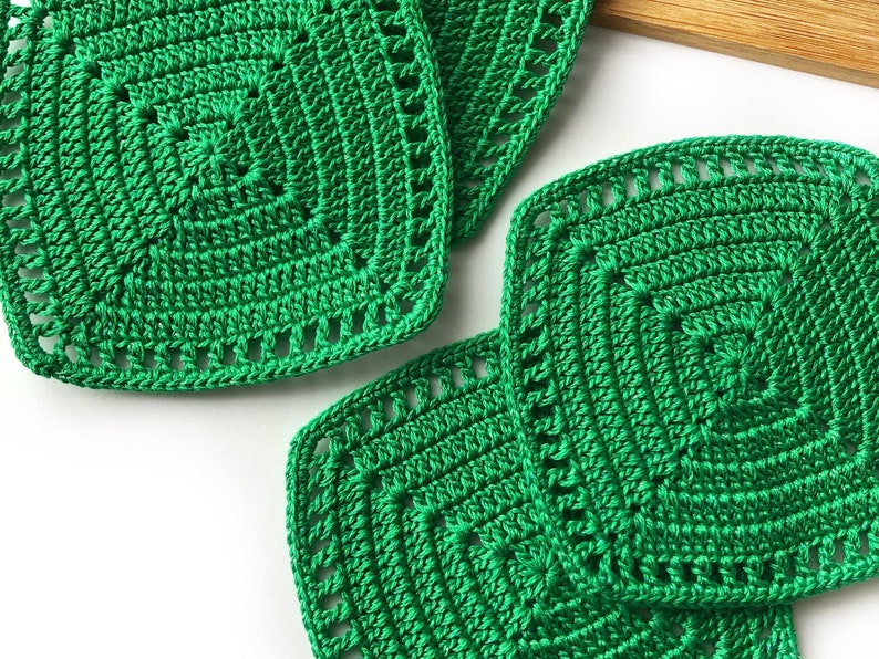 Square cup mats Green cotton coasters Crochet coaster set