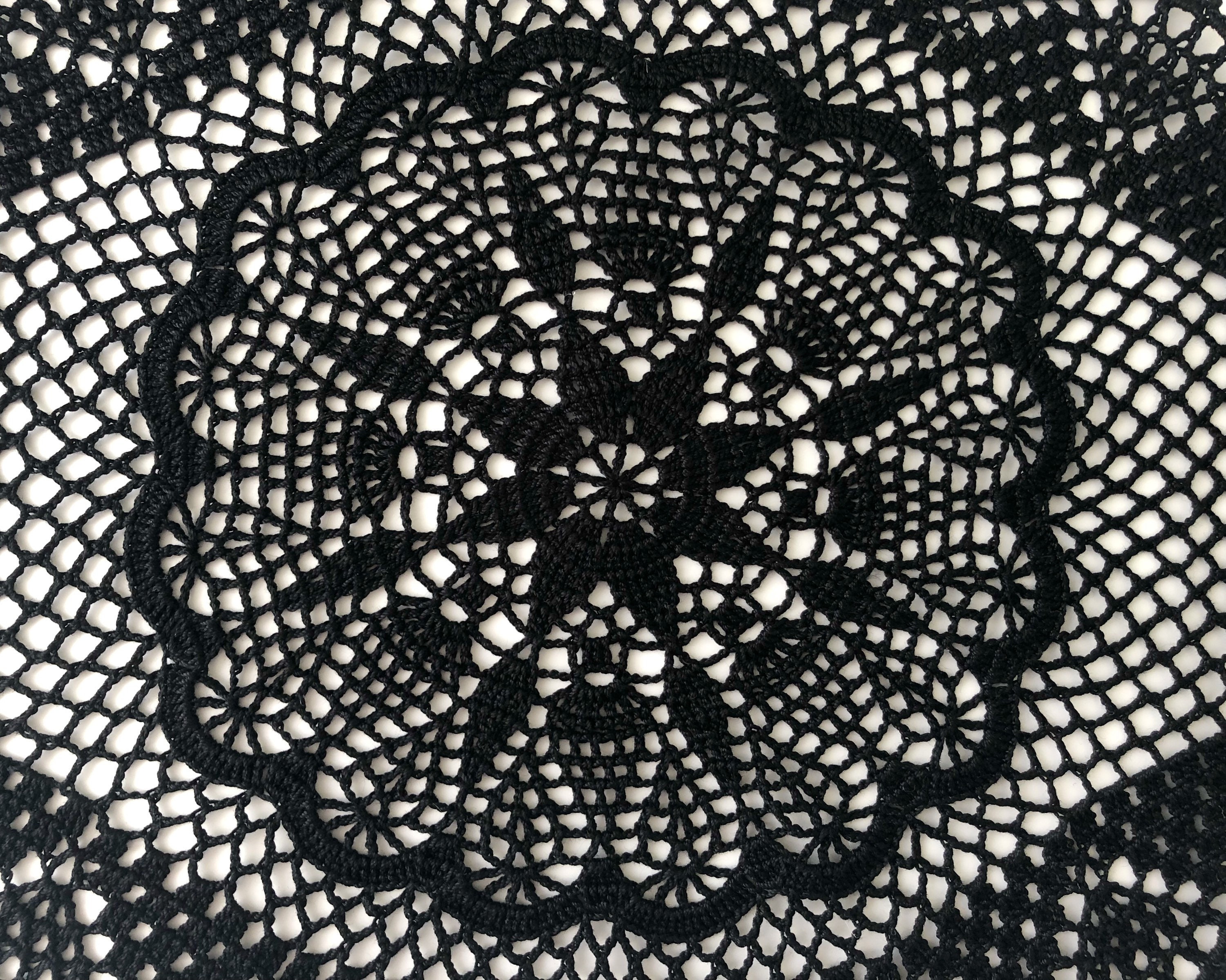Crochet dresser doily Oval table centerpiece Black cotton Etsy