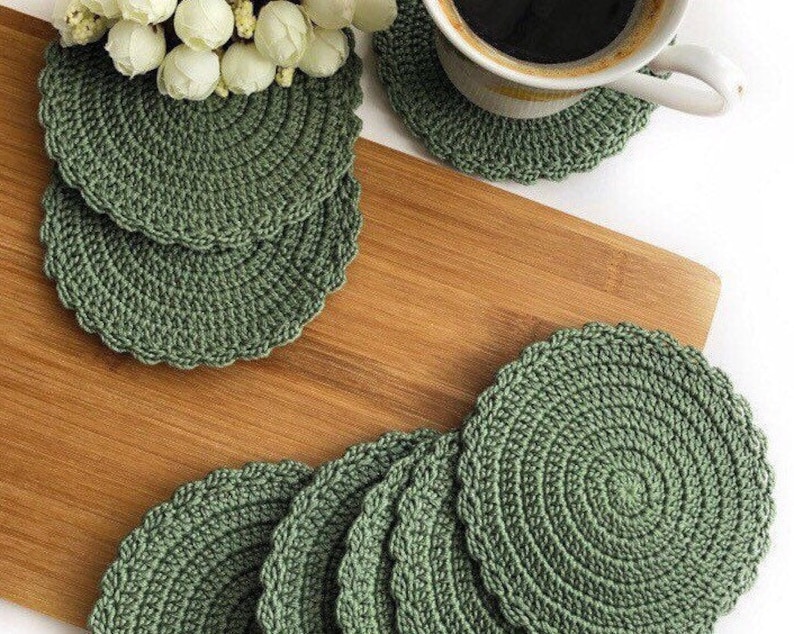 Simple round crochet coasters set ready to ship coasters Etsy