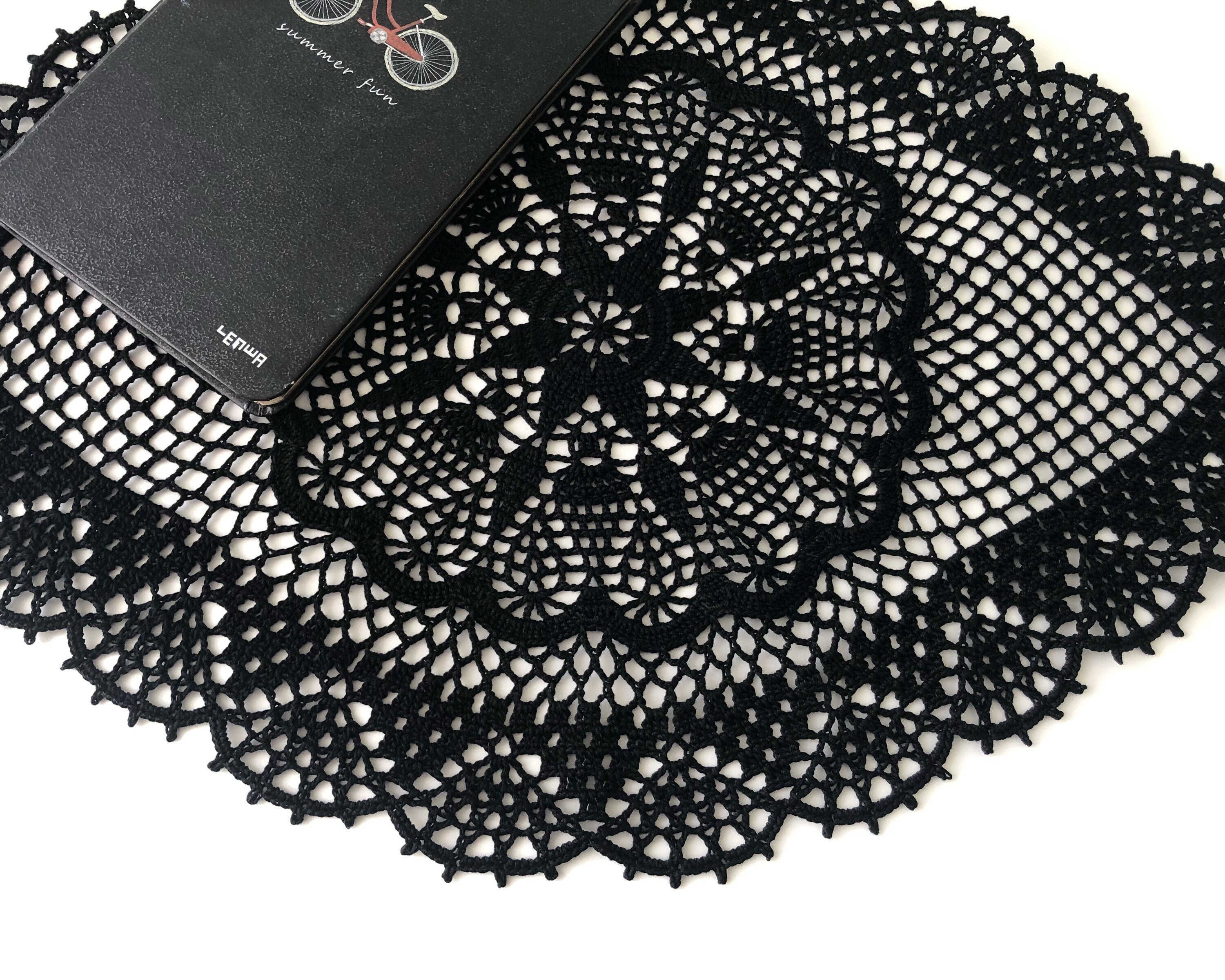 Crochet dresser doily Oval table centerpiece Black cotton Etsy