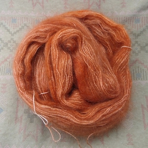Hand Dyed Mohair Yarn: Ultrafine Kid Mohair and Silk, Lace Weight, Orange Spice