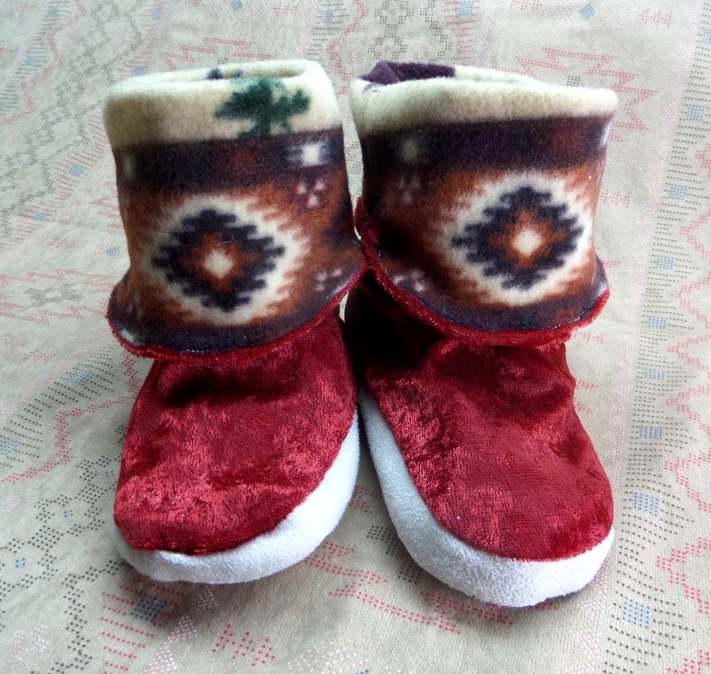 Red Slippers for Young Children Red Velvet Slippers Children Slippers: Handmade slippers Fleece Lined Slippers Toddler Slippers