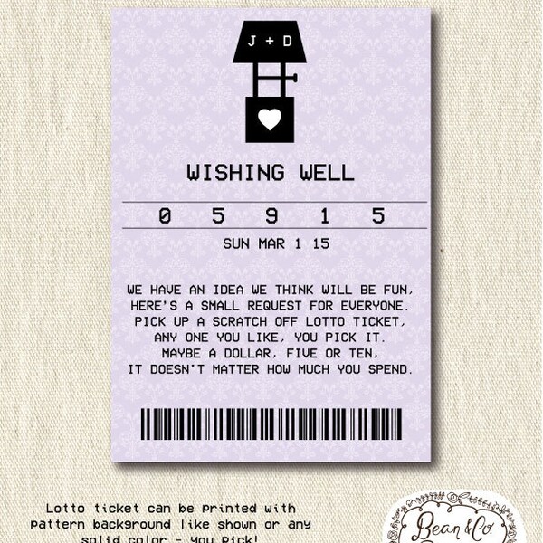 Lotto Ticket for bridal shower, wishing well, printable, digital