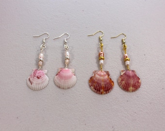 Florida Scallop Shell & Freshwater Pearl Earrings - Coastal Jewelry