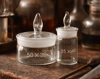 Vintage Glass Apothecary Jars Set, Antique Laboratory Bottles, Alchemy Decor, Curiosity Cabinet