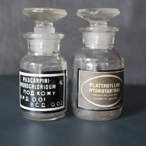 Vintage medicine small bottles Pharmacy clear glass jars Antique miniature poison bottles Victorian style gift Old apothecary bottles