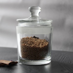 Clear Glass Apothecary Jar with Lid – Vintage Farmhouse Herb Container – Ground Glass Stopper Bottle – Rustic Decor Storage