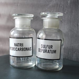 Small apothecary bottles Vintage Clear glass medicine jars with labels Steam punk gift Antique pharmacy poison bottles Victorian style gift