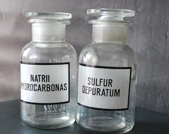 Vintage Apothecary Bottles Set: Clear Glass Medicine Jars, Steampunk Decor