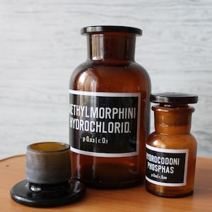 Pharmacy Vintage apothecary jars Brown glass bottle Potion Witches bottles