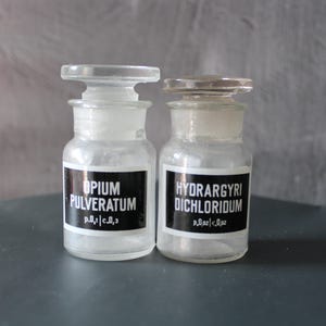 Vintage pharmacy bottles Clear glass apothecary jars with stopper Old pharmacy Miniature poison bottles Victorian style gift Small bottles