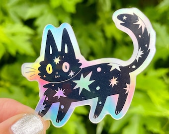 Cosmic Cat Rainbow Holographic Sticker - Cute Vinyl Sticker - Laptop Sticker - Tearproof Sticker - Notebook Sticker - Laptop Decal